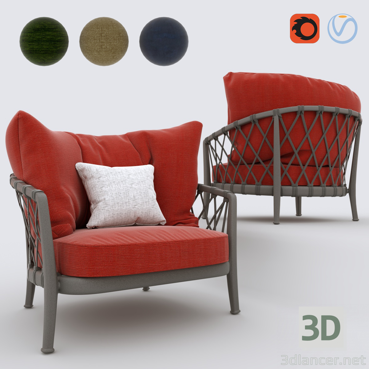 3d Armchair Erica model buy - render