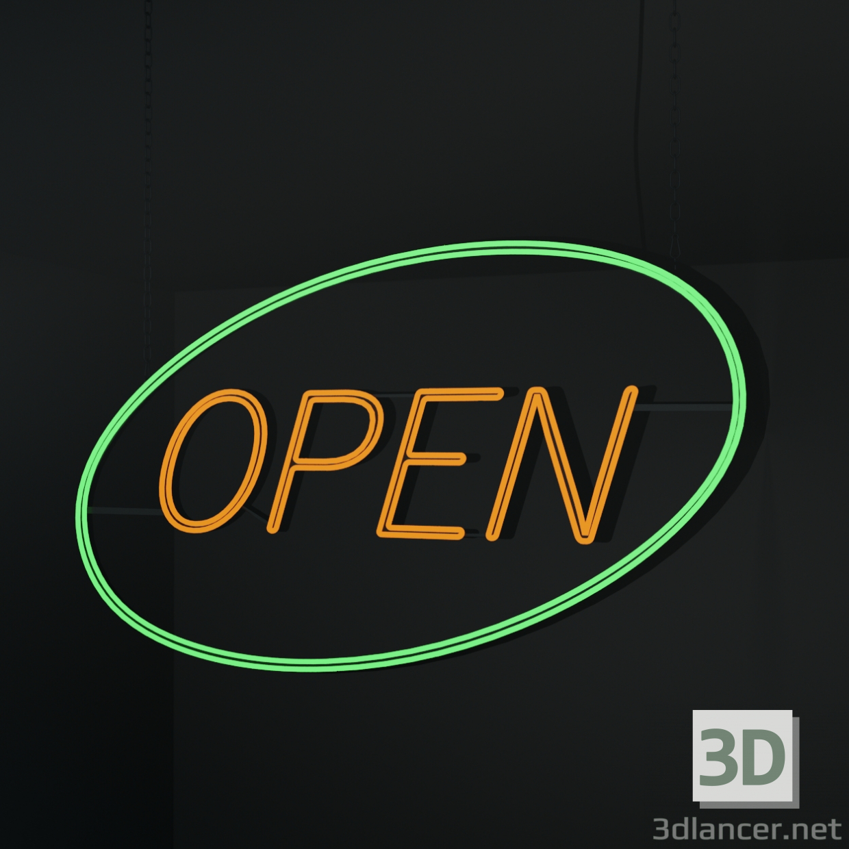 3d Неоновая вывеска "Open". модель купить - ракурс