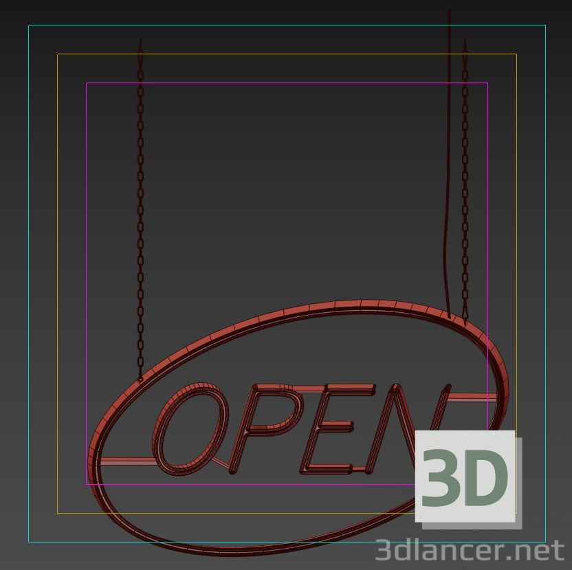 3d Неоновая вывеска "Open". модель купить - ракурс