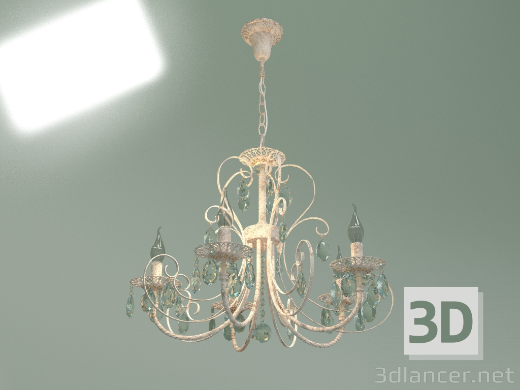 3d model Araña de suspensión 3305-5 (blanco con oro - cristal transparente Strotskis) - vista previa