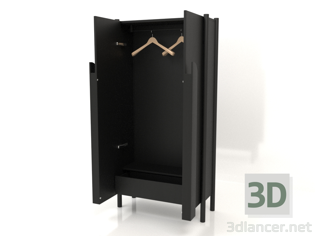 Modelo 3d Roupeiro com puxadores compridos W 01 (aberto, 800x300x1600, madeira preta) - preview