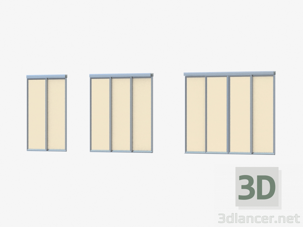 modello 3D Divisione Interroom A1 (vetro sabbia argento) - anteprima