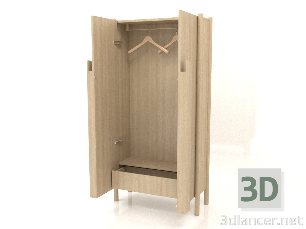 3d model Armario con tiradores largos W 01 (abierto, 800x300x1600, blanco madera) - vista previa