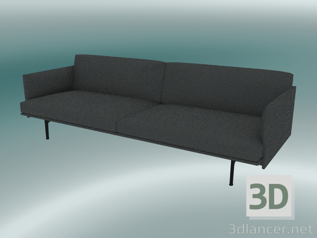 3d model Contorno del sofá triple (Hallingdal 166, negro) - vista previa