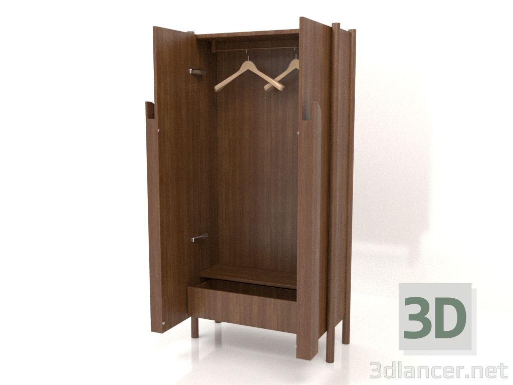 3d model Armario con tiradores largos W 01 (abierto, 800x300x1600, madera marrón claro) - vista previa