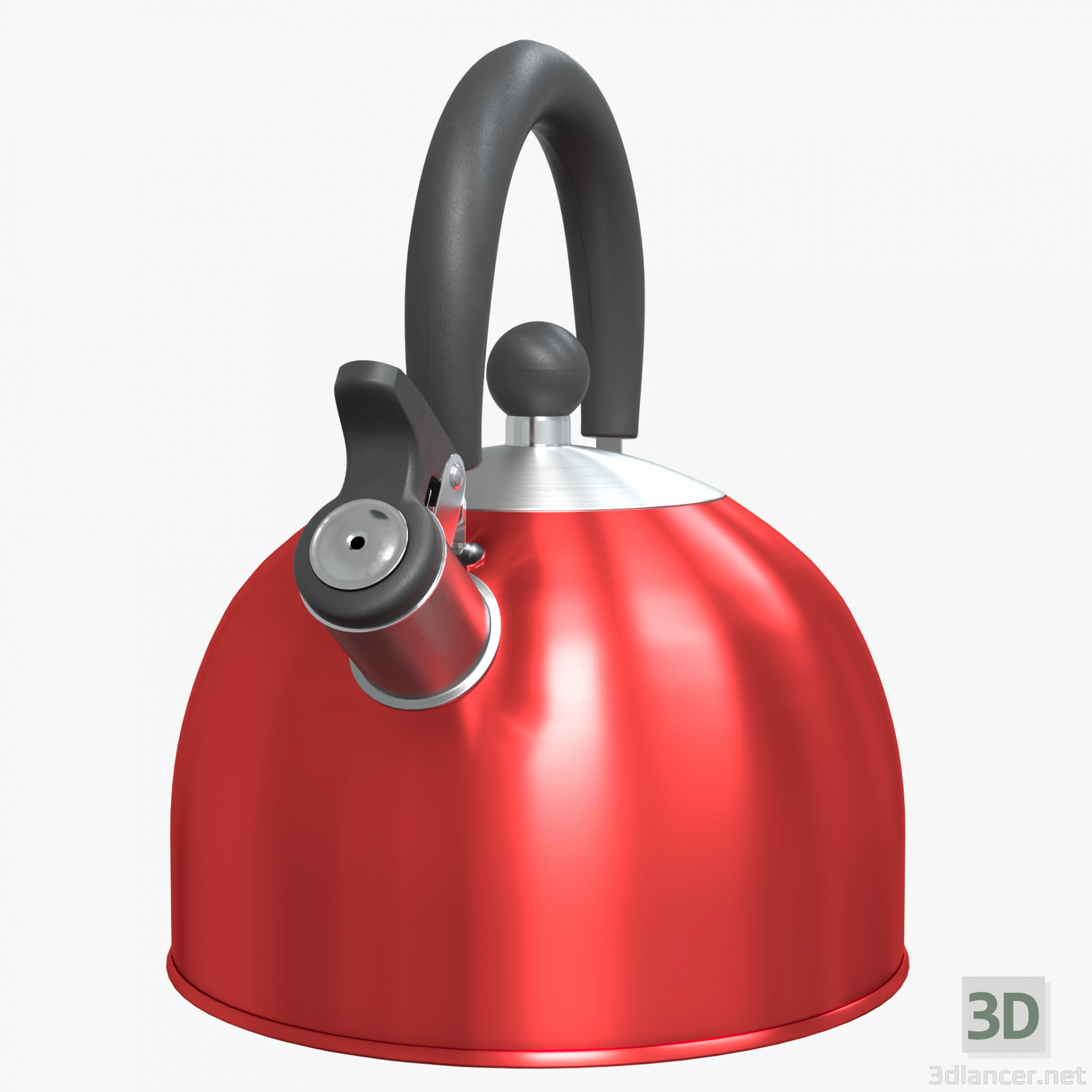 Tetera roja de acero con silbato 3D modelo Compro - render