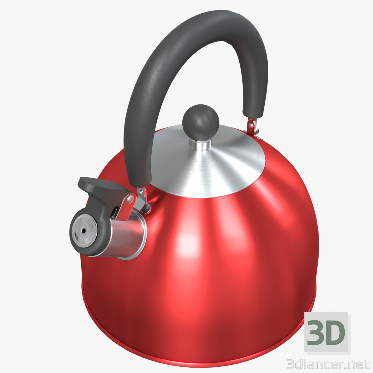 modello 3D di Teiera rossa in acciaio con fischietto comprare - rendering