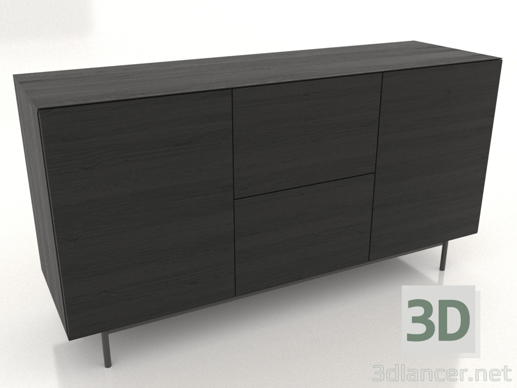 modello 3D Cassettiera 2 1500 mm (nero RAL 9005) - anteprima