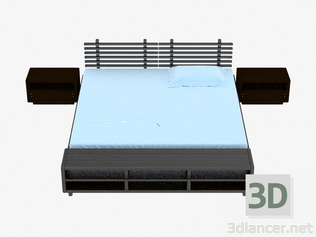 3d model Cama doble S serie (con armarios oscuros) - vista previa