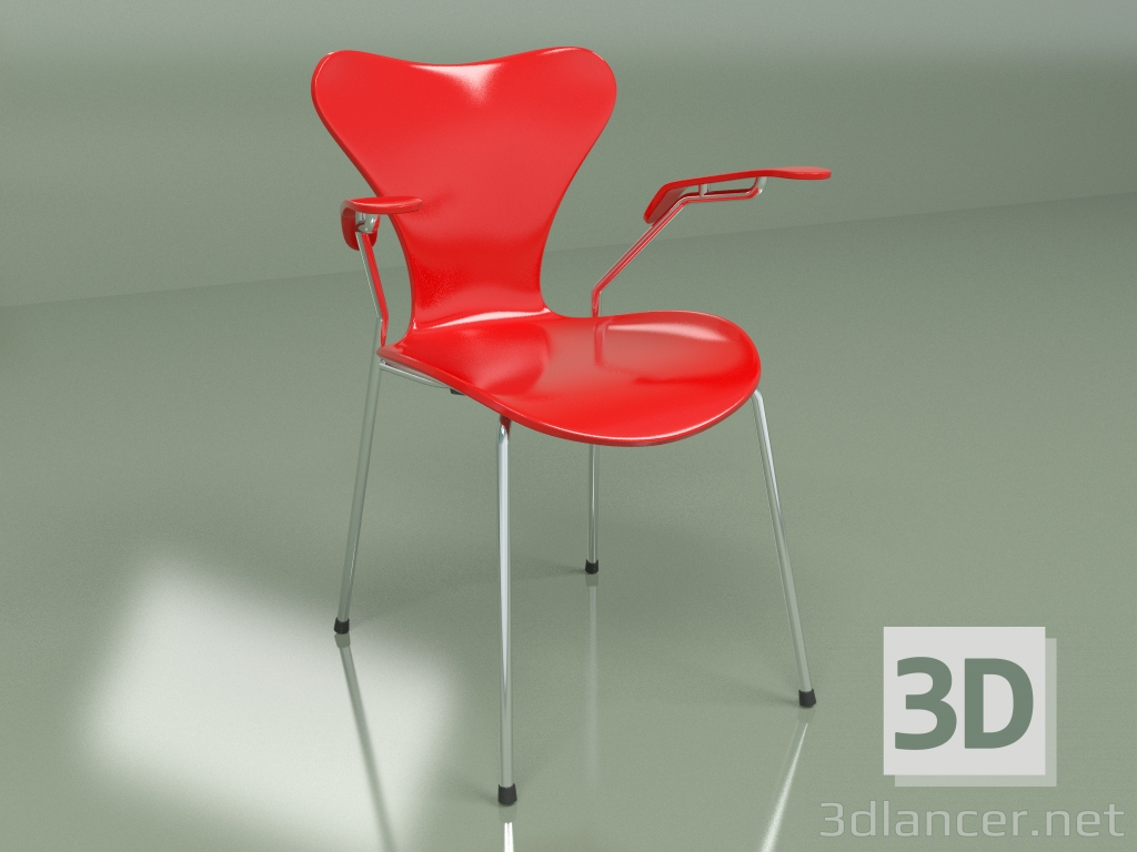 3d model Silla S7 con reposabrazos (rojo) - vista previa