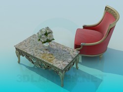 Chaise et table basse