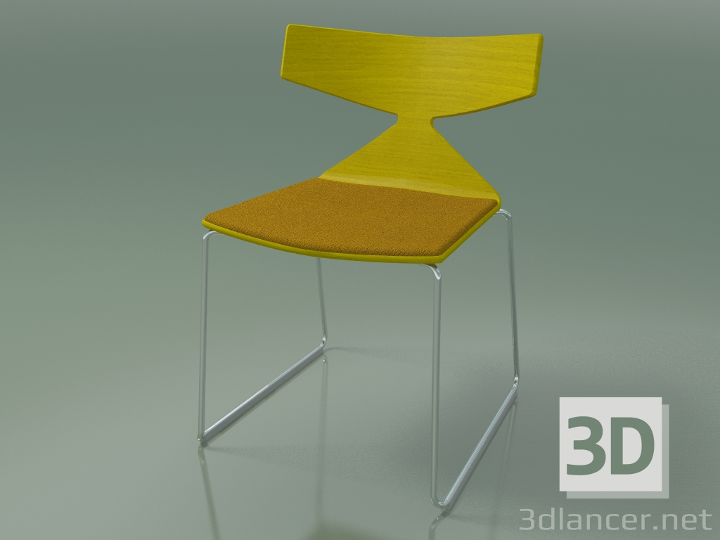 3D Modell Stapelbarer Stuhl 3711 (auf einem Schlitten, mit Kissen, Gelb, CRO) - Vorschau