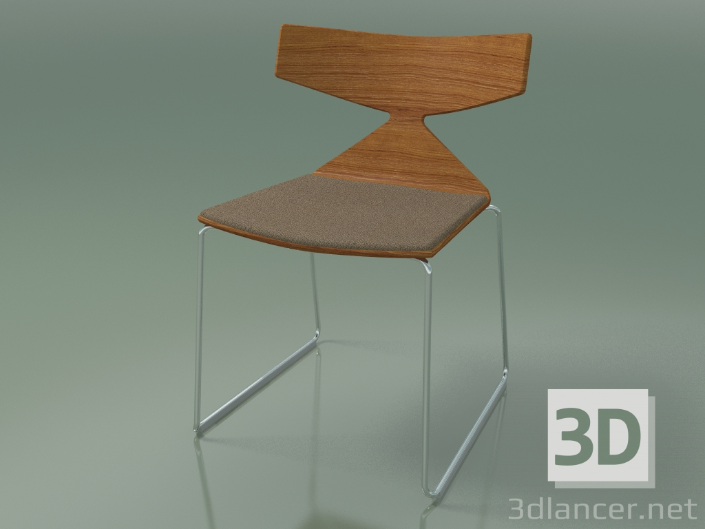 3d model Silla apilable 3711 (en trineo, con almohada, efecto teca, CRO) - vista previa