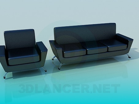 3d model Silla y sofá de cuero - vista previa