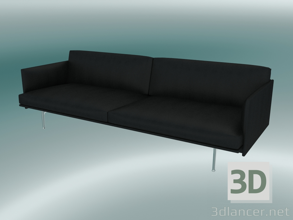 3d model Triple Sofa Outline (Refine Black Leather, Polished Aluminum) - preview