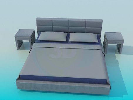 3d model Cama con mesas de - vista previa