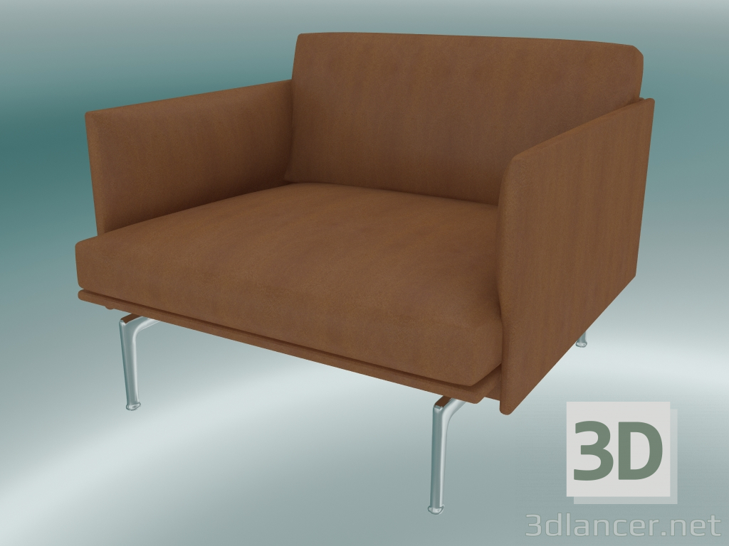 modèle 3D Aperçu du fauteuil (cuir Cognac raffiné, aluminium poli) - preview