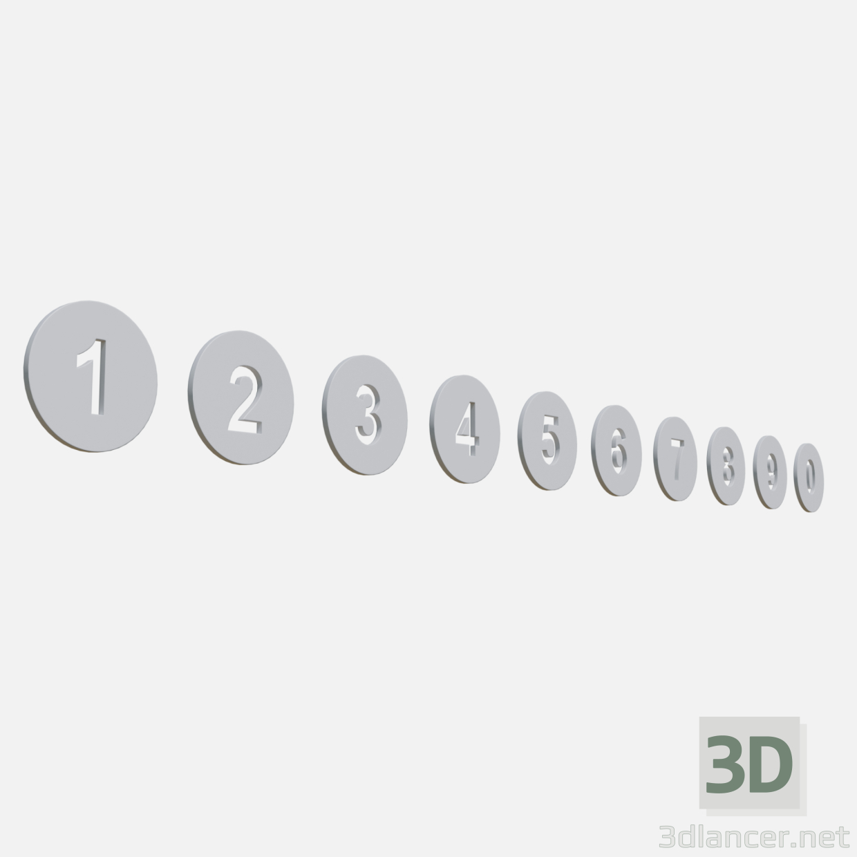 3d Collection of round numbers white model buy - render