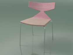 Silla apilable 3710 (4 patas de metal, con cojín, rosa, CRO)