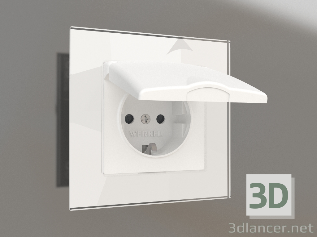 3d model Socket with moisture protection, with grounding, with a protective cover and shutters (matt white) - preview