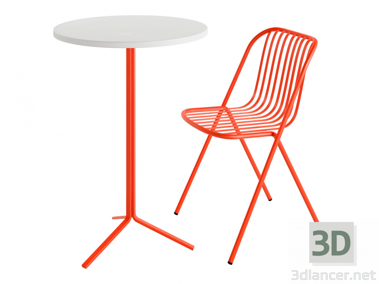 Silla y mesa de jardín apilable de acero TUBY de Belca 3D modelo Compro - render