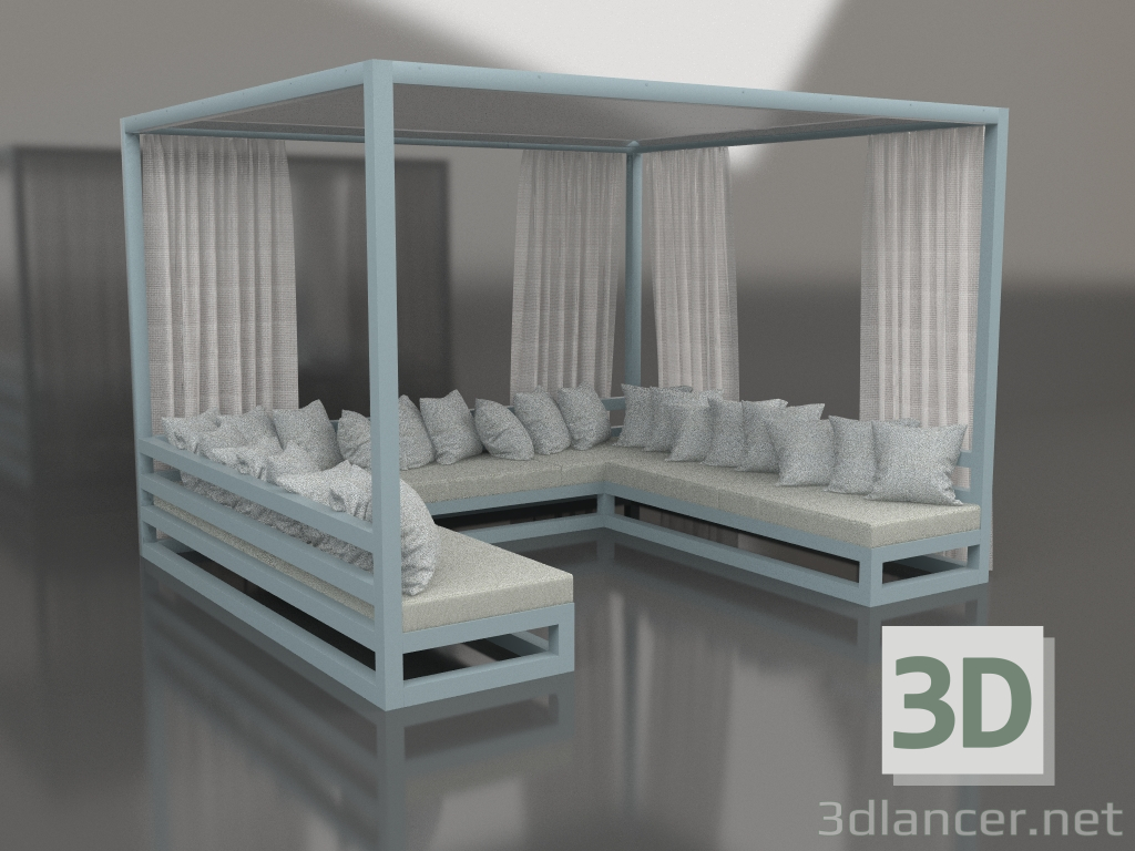 3d model Sofa with curtains (Blue gray) - preview