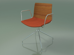 Chair 0455 (swivel, with armrests, with seat cushion, teak effect)