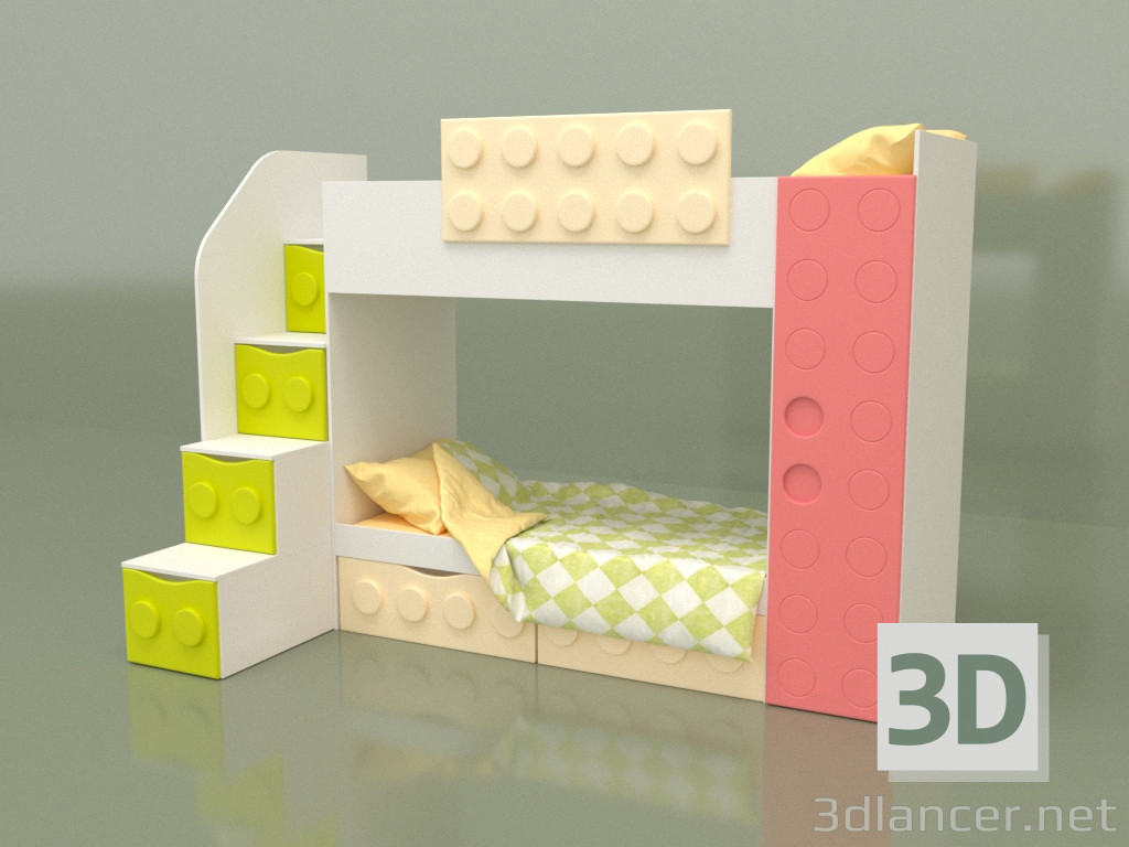 modello 3D Letto a castello per bambini (2 cassetti) a sinistra - anteprima