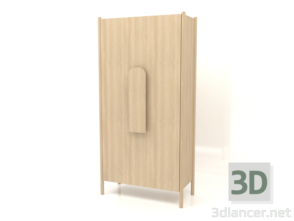 modello 3D Armadio con maniglie corte L 01 (1000x450x2000, legno bianco) - anteprima