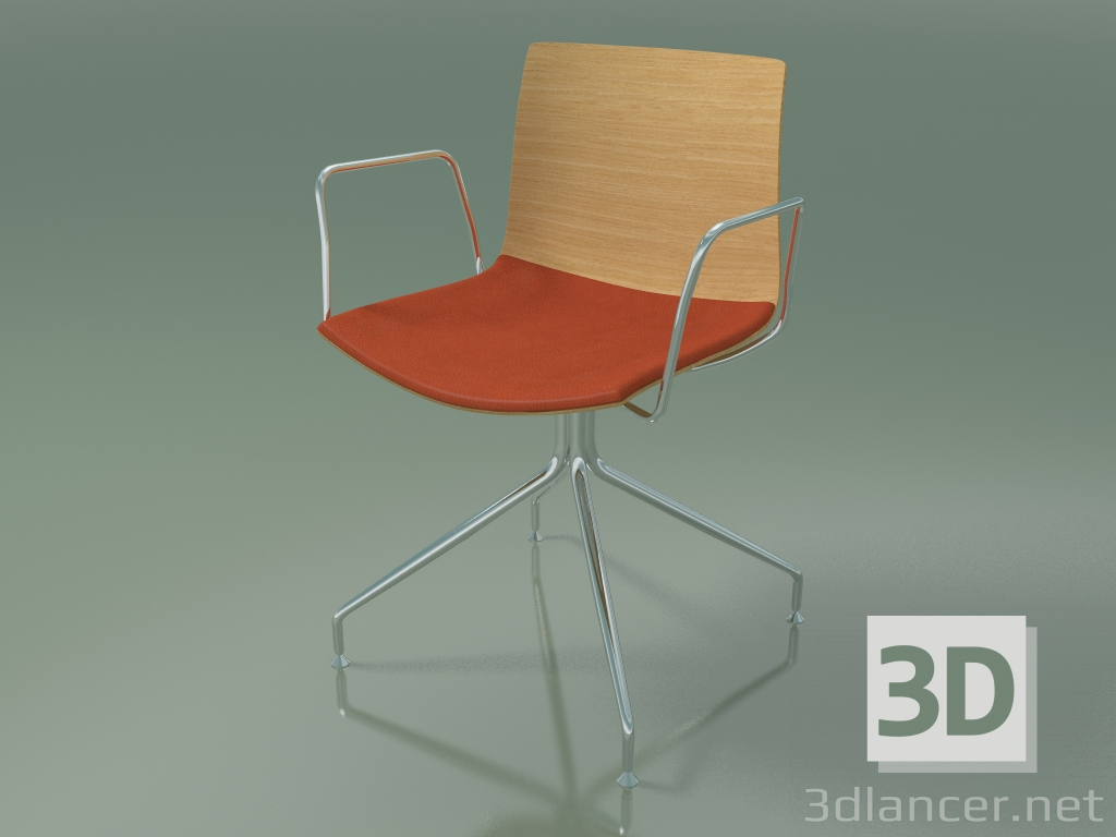 3d модель Стул 0455 (вращающийся, с подлокотниками, с подушкой на сидении, natural oak) – превью