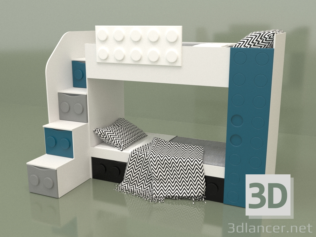 3D Modell Jugendhochbett (2 Schubladen) links - Vorschau