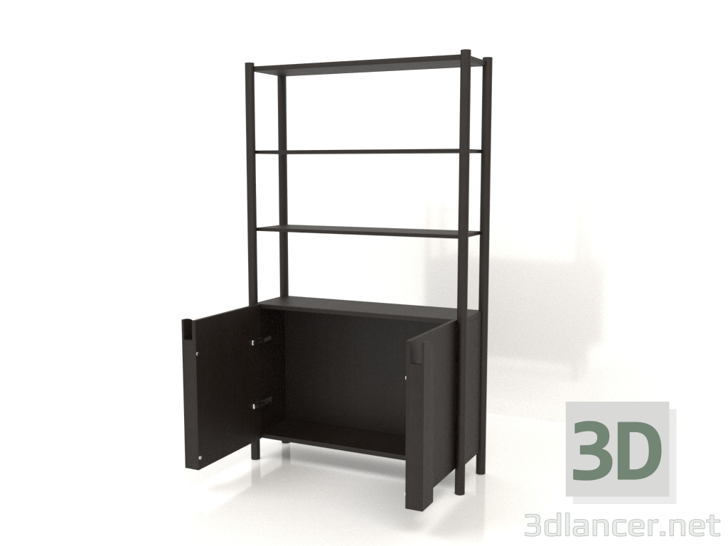 modello 3D Rack ST 05 (con ante aperte, 1000x300x1725, legno marrone scuro) - anteprima