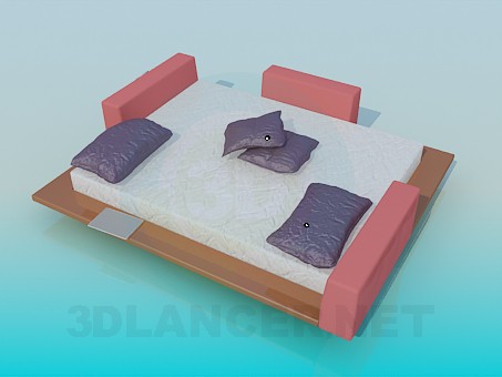 3D Modell Bett mit Holzbrücken - Vorschau