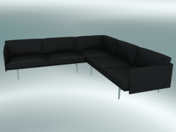 Ecksofa Outline (Refine Black Leather, poliertes Aluminium)