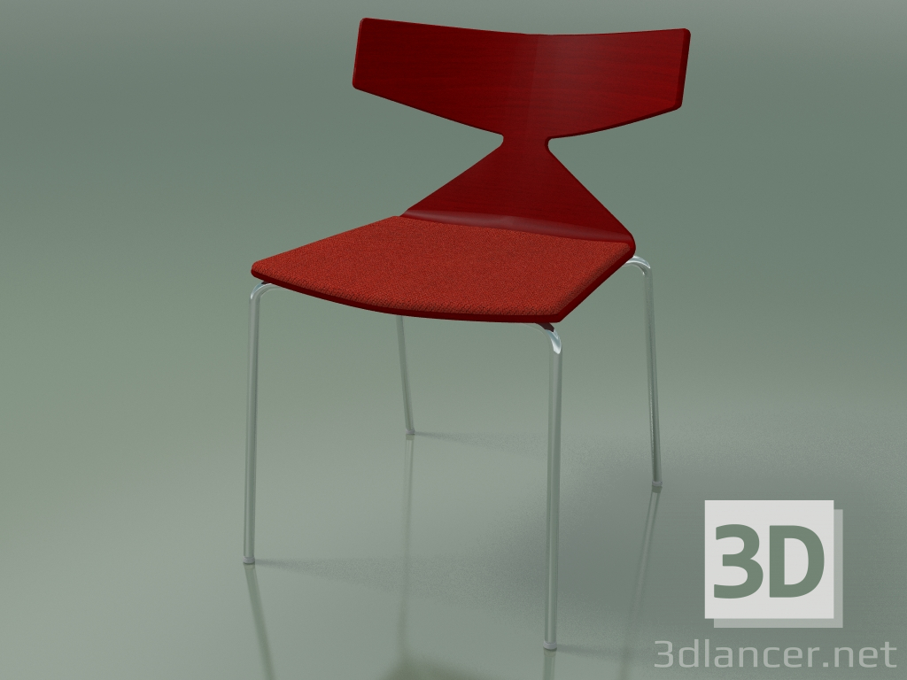 3d model Stackable chair 3710 (4 metal legs, with cushion, Red, CRO) - preview