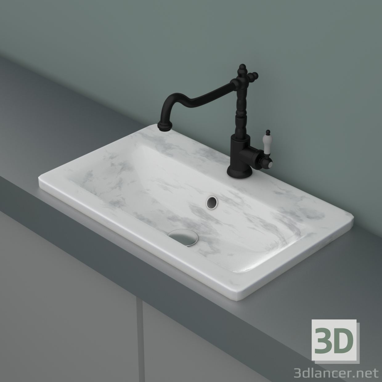 3d Marble sink with faucet and pipes model buy - render