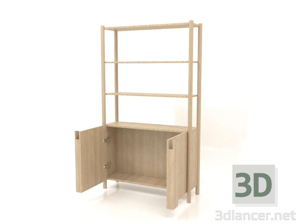 3d модель Стелаж ST 05 (з відкритими дверцятами, 1000х300х1725, wood white) – превью