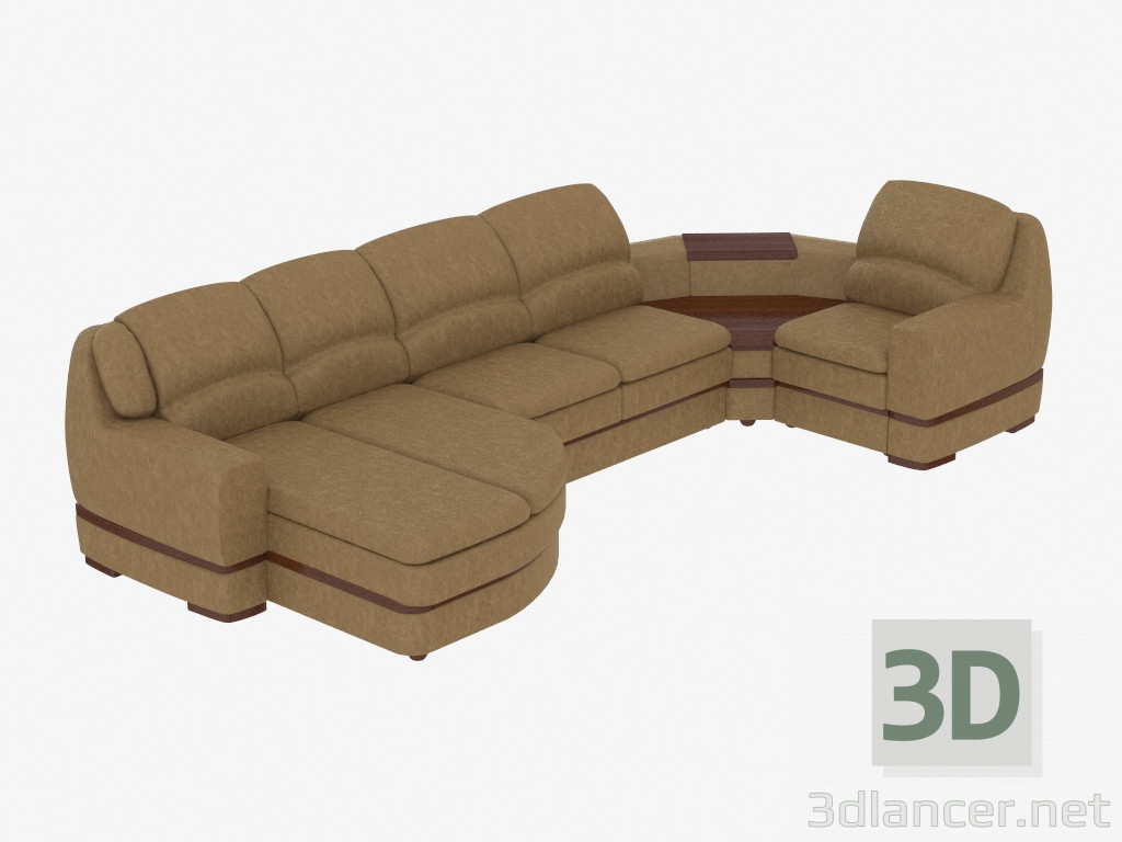 3D Modell Ledersofa mit Couchtisch und Bar - Vorschau