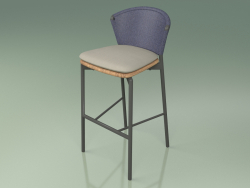 Tabouret de bar 050 (Bleu, Métal Fumé, Teck)