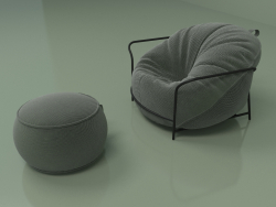 Fauteuil Uni avec pouf (kaki)