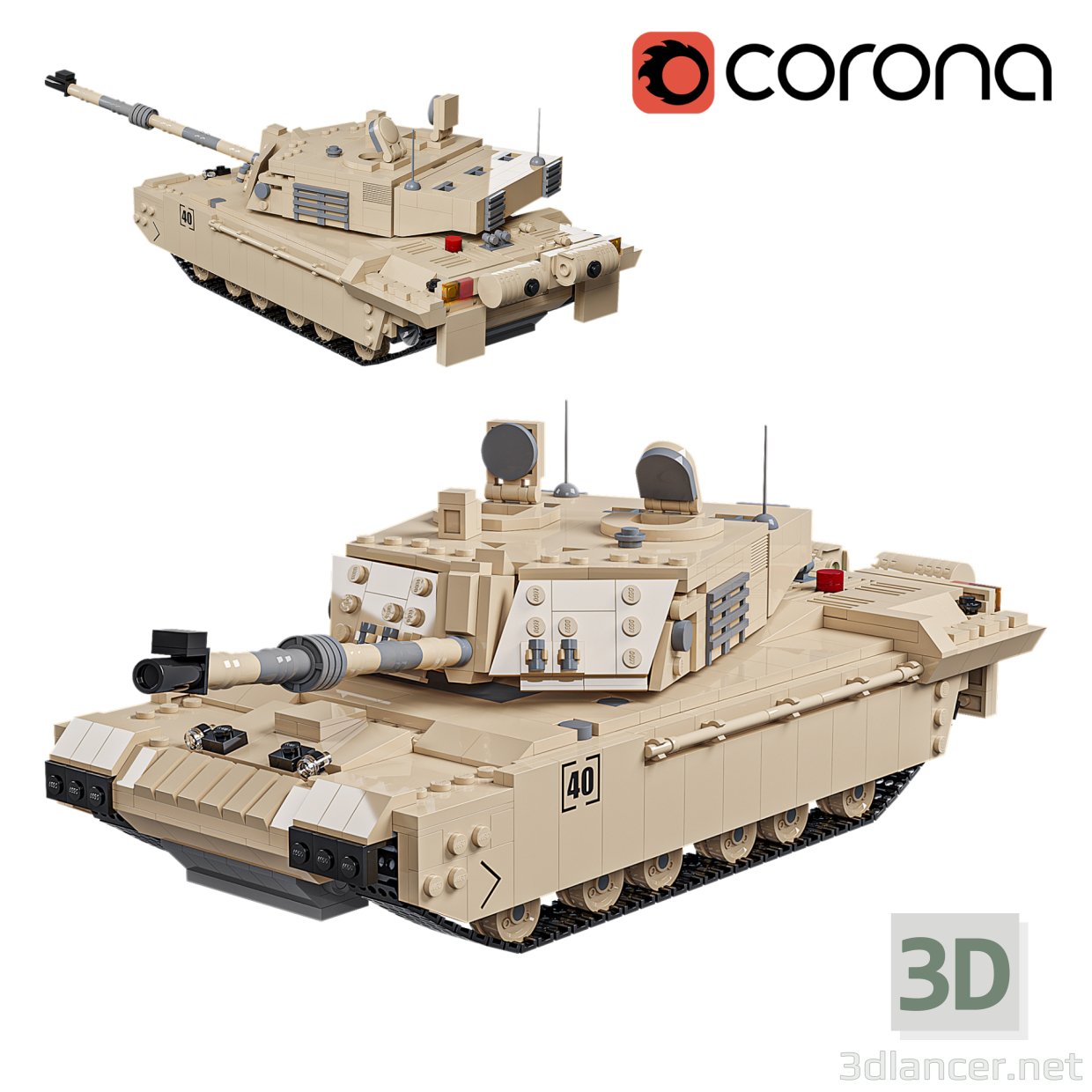 Challenger 2 Lego Panzer 3D-Modell kaufen - Rendern