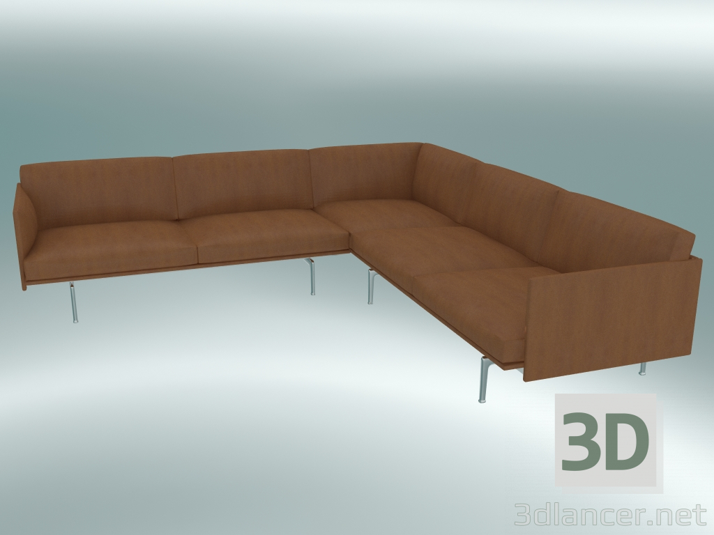 3d model Corner sofa Outline (Refine Cognac Leather, Polished Aluminum) - preview