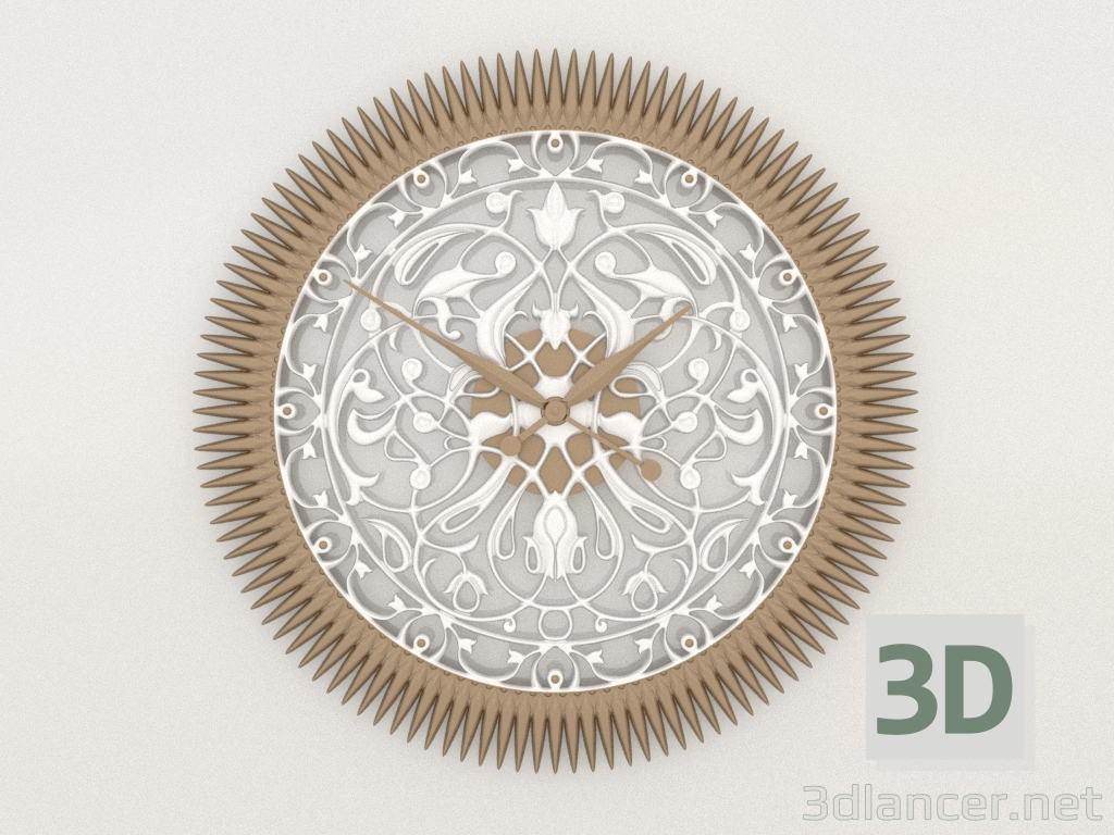 3d model Reloj de pared FLORES (oro) - vista previa