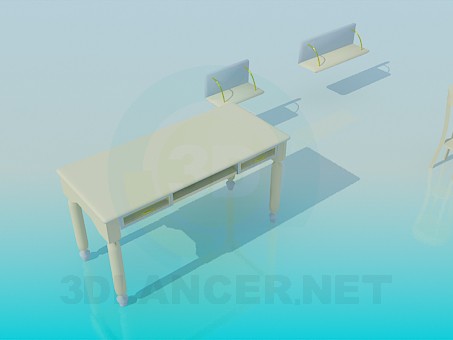 Modelo 3d Mesa, prateleiras, mesa com compartimento de armazenamento - preview