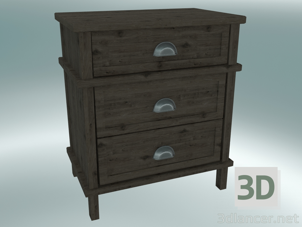 Modelo 3d Criado-mudo Cambridge com 3 gavetas grandes (Dark Oak) - preview