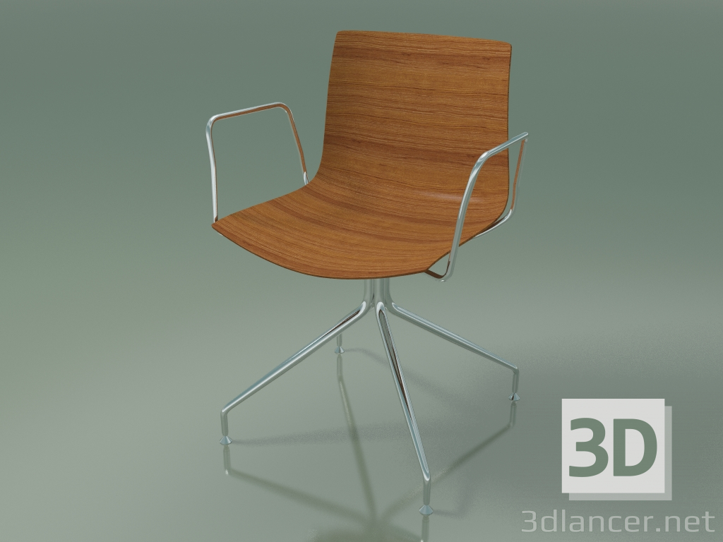 3d model Silla 0357 (giratoria, con reposabrazos, sin tapizado, efecto teca) - vista previa