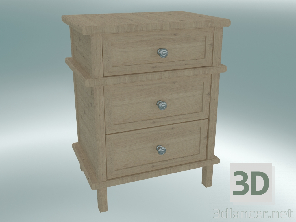 3d model Cambridge bedside table with 3 drawers small (Gray Oak) - preview