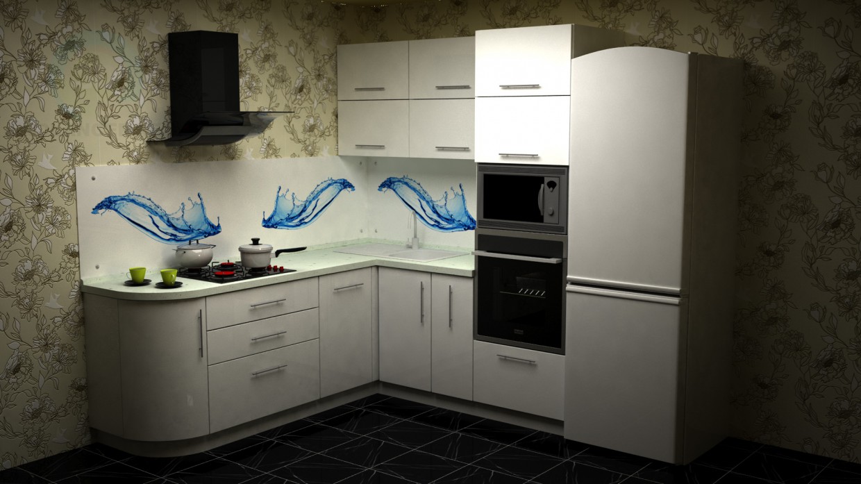 modello 3D Cucina fatto di acrilico plastica con curvo elementi - anteprima