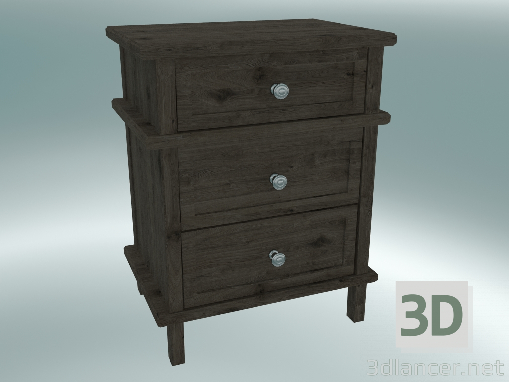 Modelo 3d Criado-mudo Cambridge com 3 gavetas pequenas (Dark Oak) - preview