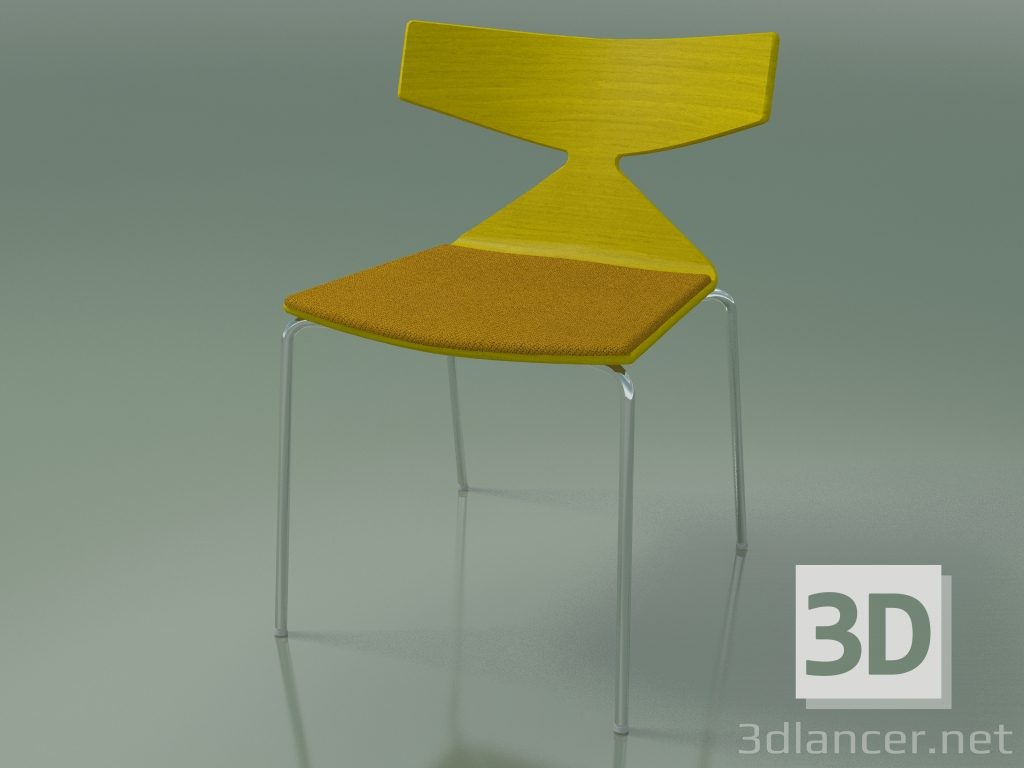 3d model Silla apilable 3710 (4 patas de metal, con cojín, amarillo, CRO) - vista previa